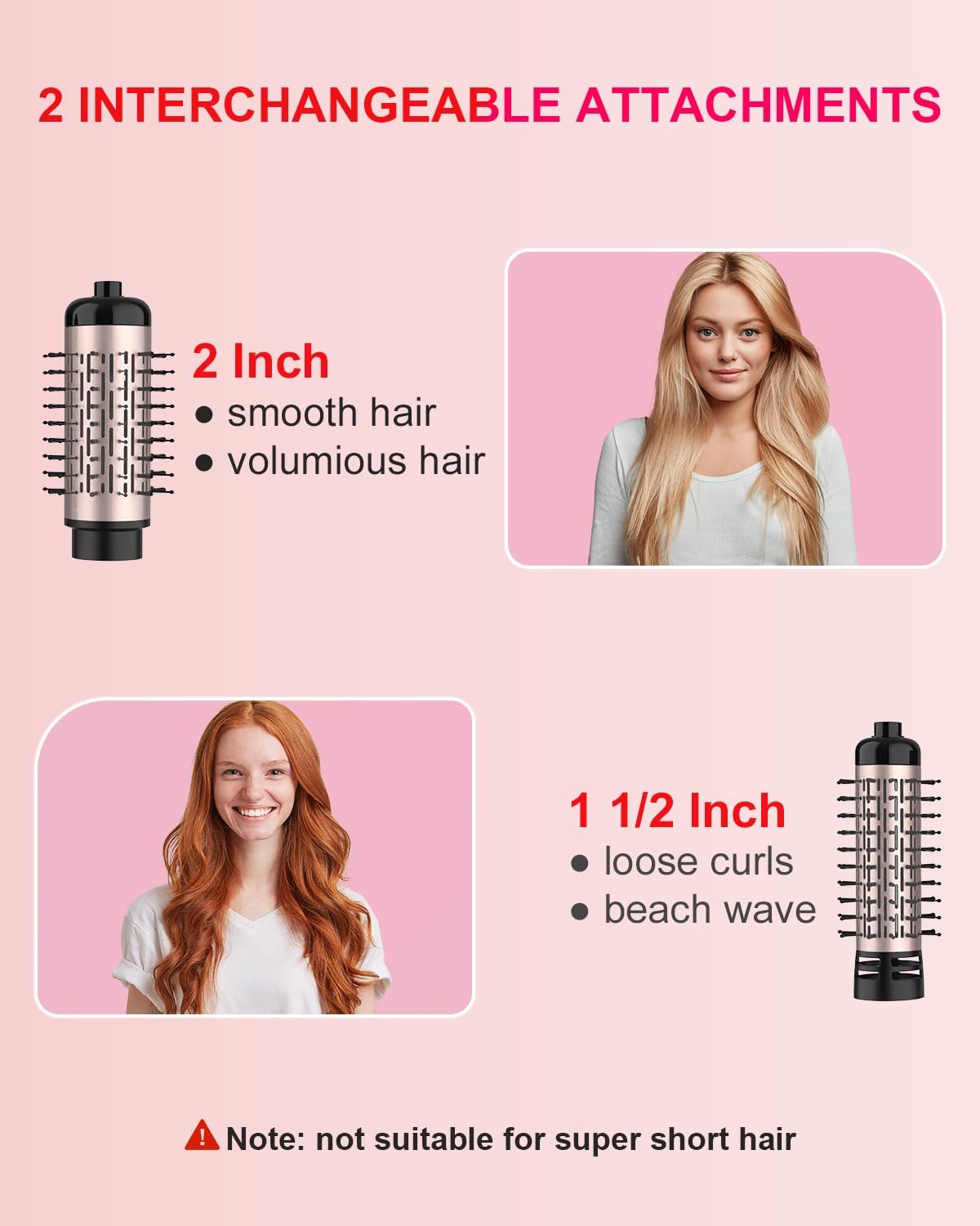 Rotating Hair Dryer Brush Ceramic, Blow Dryer Brush 2 Spin Brushes Set 1.5 Inch &2 Inch, One-Step Hot Air Brush for Hair Dryer, Volumizer, Smooth, C-Curls - Image 6