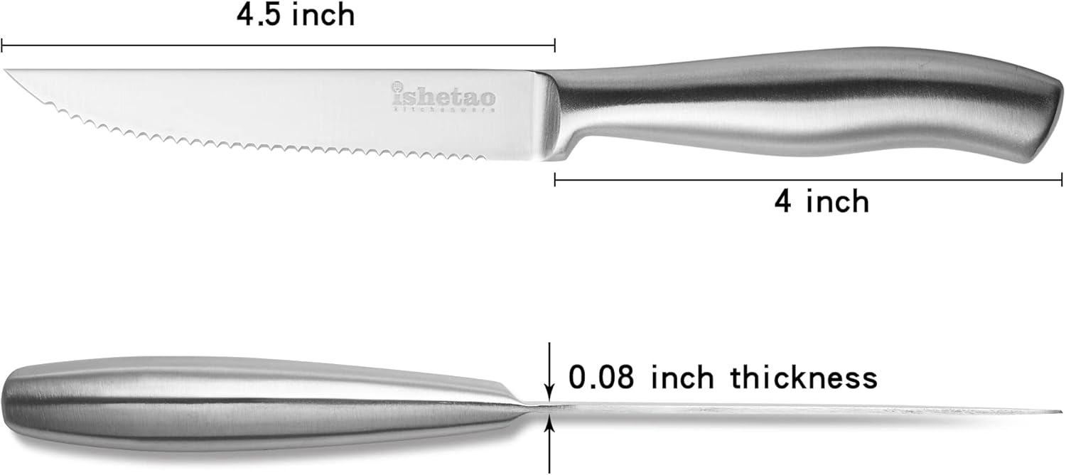 Steak Knife Set of 6, 4.5 inches Dishwasher Safe High Carbon Stainless Steel Knives, Silver - Image 3