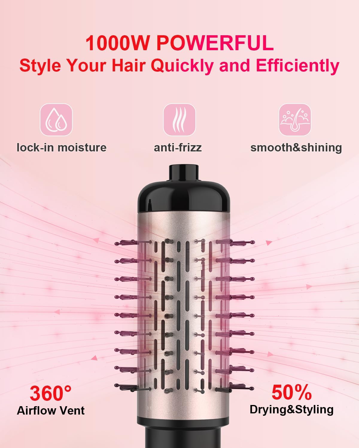 Rotating Hair Dryer Brush Ceramic, Blow Dryer Brush 2 Spin Brushes Set 1.5 Inch &2 Inch, One-Step Hot Air Brush for Hair Dryer, Volumizer, Smooth, C-Curls - Image 4
