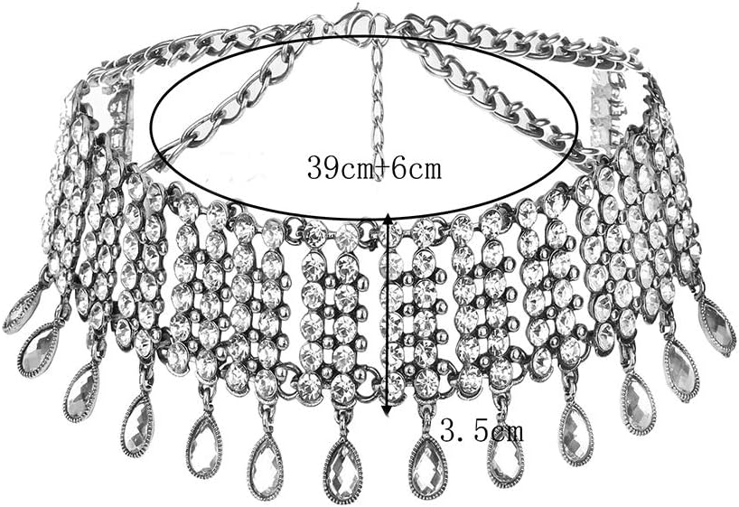 YERTTER Vintage Boho Full Rhinestones Necklaces Tassel Jewelry Set Layered Pendant Statement Chunky Chain Necklace for Women - Image 6