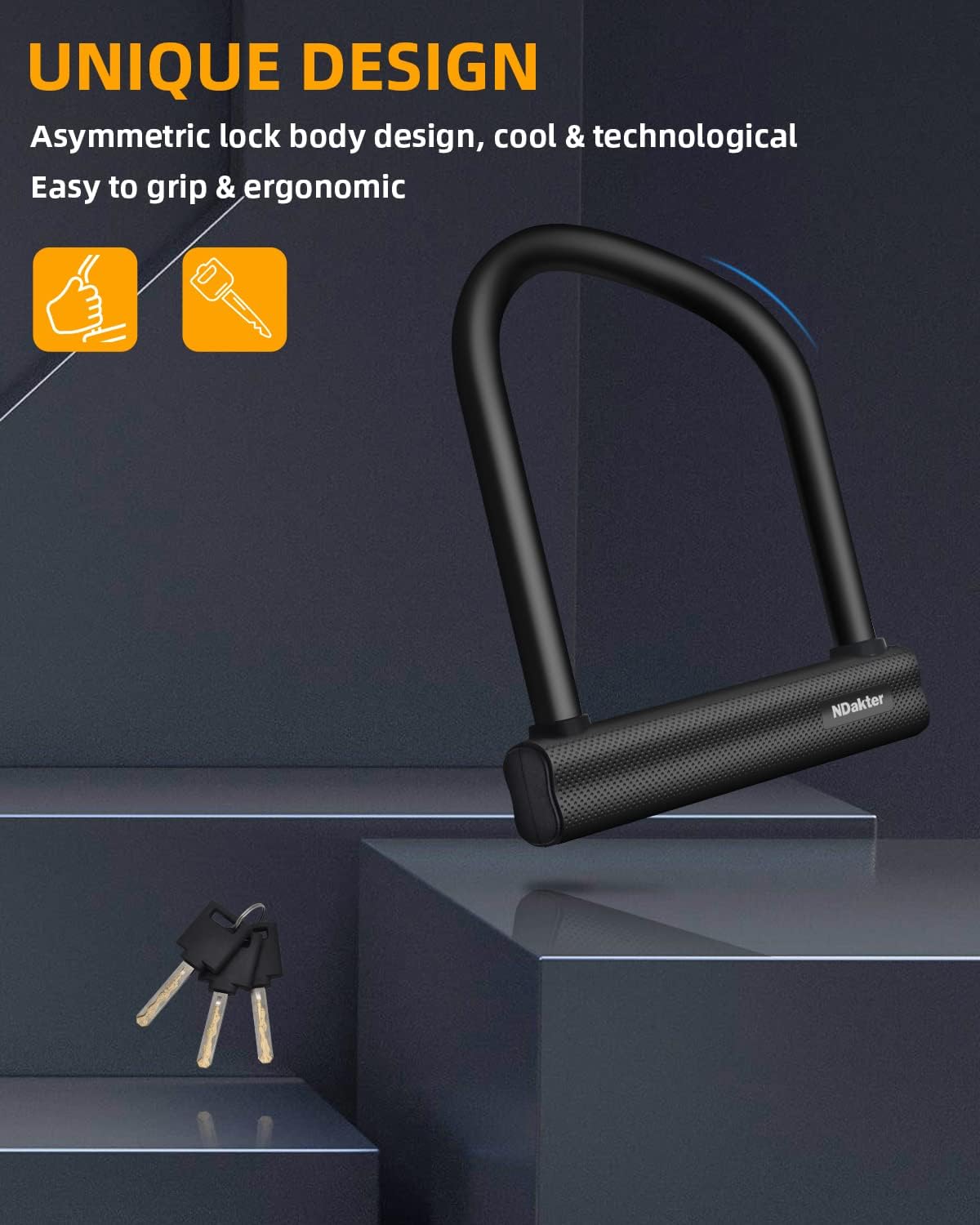 NDakter Bike Locks Heavy Duty Anti Theft, Bicycle U Lock for Ebike, 18mm Shackle, 6FT Steel Security Cable with 3 Keys for Electric Scooter, Motorcycle, Moped, Dirt-Bike, Tri-Bike Wheel Lock Sturdy - Image 3