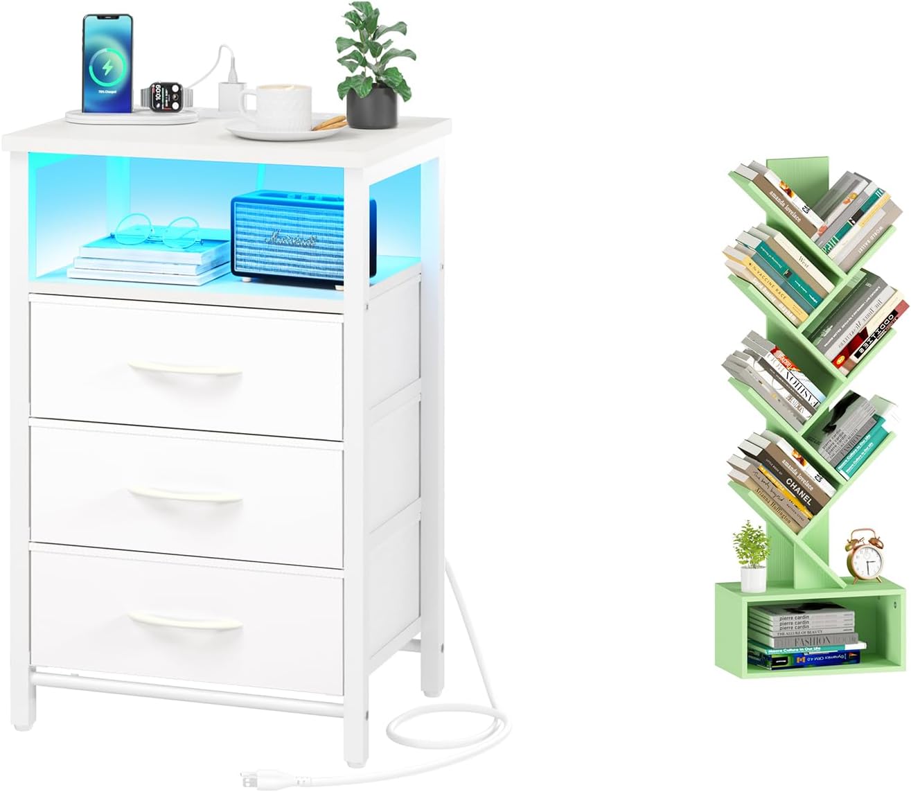 Yoobure Tree Bookshelf - 6 Shelf, Night Stand with Charging Station - Image 2