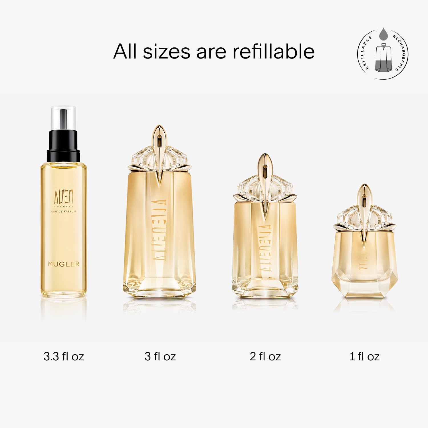 Mugler - Alien Goddess - Eau de Parfum - Womens Perfume Refill Bundle- Floral & Woody - With Bergamot, Jasmine, and Vanilla - 1.0 Fl Oz Refillable Perfume & 3.3 Fl Oz Refill - Image 4