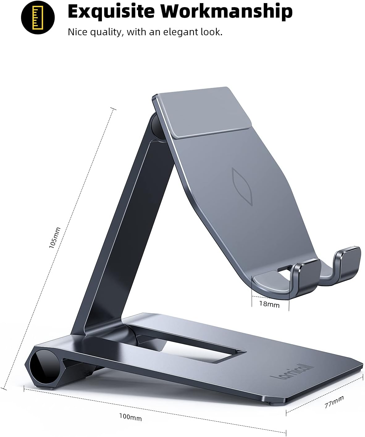 Lamicall ๐ฎ๐ฌ๐ฎ๐ ๐๐ฉ๐ ๐ซ๐๐๐๐ Adjustable Cell Phone Stand for Desk - Foldable Aluminum Desktop Phone Holder Cradle Dock, Compatible with Phone 15 14 13 12 Mini 11 Pro Xs (4-11'') - Grey - Image 6