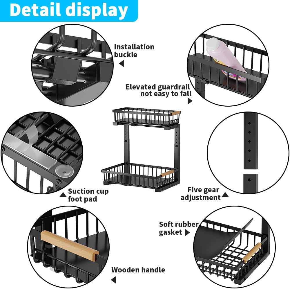 Under Sink Organizer, 2 Tier Under Sink Organizers and Storage, Metal Slide out Pull out Cabinet Organizer ,2 Pack Sliding Drawer Organizer for Kitchen Bathroom Pantry - Image 5