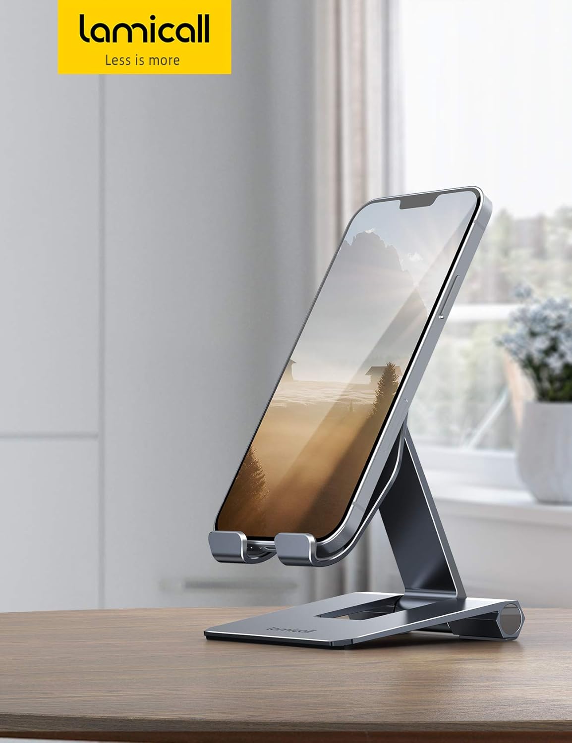 Lamicall ๐ฎ๐ฌ๐ฎ๐ ๐๐ฉ๐ ๐ซ๐๐๐๐ Adjustable Cell Phone Stand for Desk - Foldable Aluminum Desktop Phone Holder Cradle Dock, Compatible with Phone 15 14 13 12 Mini 11 Pro Xs (4-11'') - Grey - Image 8