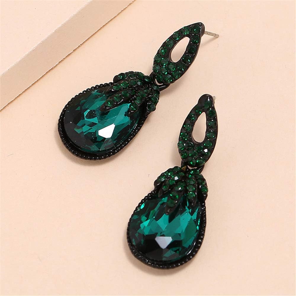 Vintage Rhinestone Dangle Earrings for Women Girls Dark Green Teardrop Crystal Drop Statement Huggie Studs Retro Boho Earring Luxury Birthday Wedding Party Jewelry - Image 4