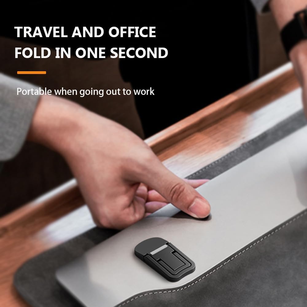 2PCS Zinc Alloy Mini Foldable Laptop Stand, Portable Computer Keyboard Riser with 2 Adjustable Angles, Self-Adhesive Invisible Notebook Stand and Keyboard Lift for Desk (Black) - Image 4