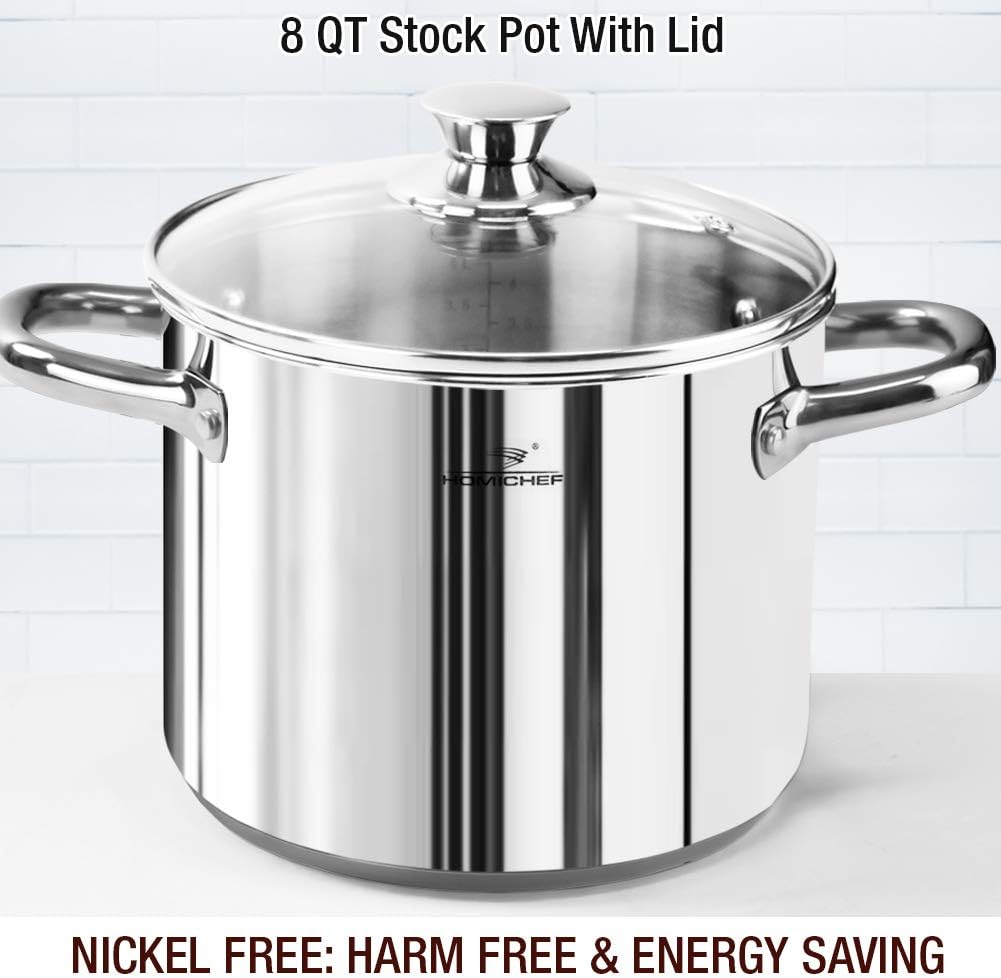 HOMI CHEF 14-Piece Nickel Free Stainless Steel Cookware Set - Nickel Free Stainless Steel Pots and Pans Set - Stainless Steel Non-Toxic Cookware Set - Stainless Steel Healthy Induction Cookware Sets - Image 4