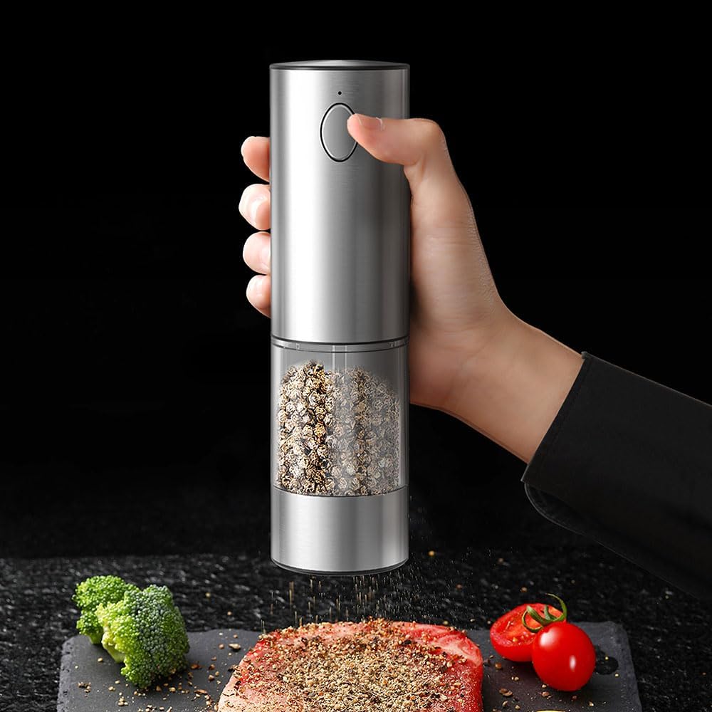 DSY Electric Sea salt and Pepper Grinder Set USB Rechargeable Base,Grinding roughness can be adjusted, Set contains two grinding bottles,Rechargeable,removable base,LED Light - Image 6
