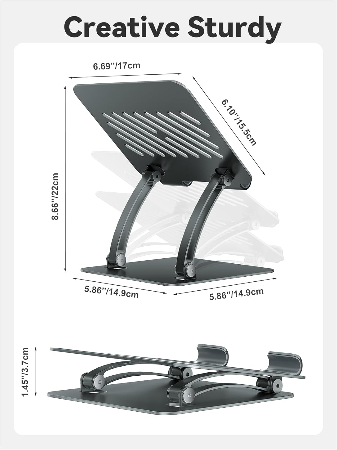 tounee Tablet Holder Stand, Dual Rod Adjustable Aluminum Desktop Stand, Compatible with 4.7-16.5" iPads, Surface Tablets, Portable Monitors, Kindle & More (Gray) - Image 7