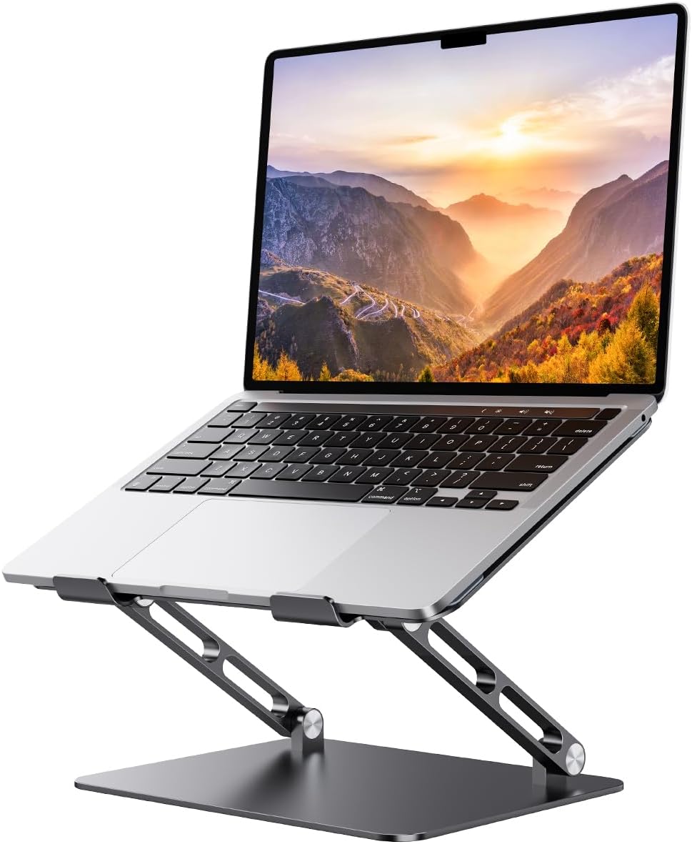 Foldable Aluminum Laptop Stand for 10-17.3" Laptops, Height Adjustable Portable Ergonomic Computer Holder, Space Saving Desk with Heat Dissipation. Compatible with MacBook/Dell/HP etc, Black - Image 2