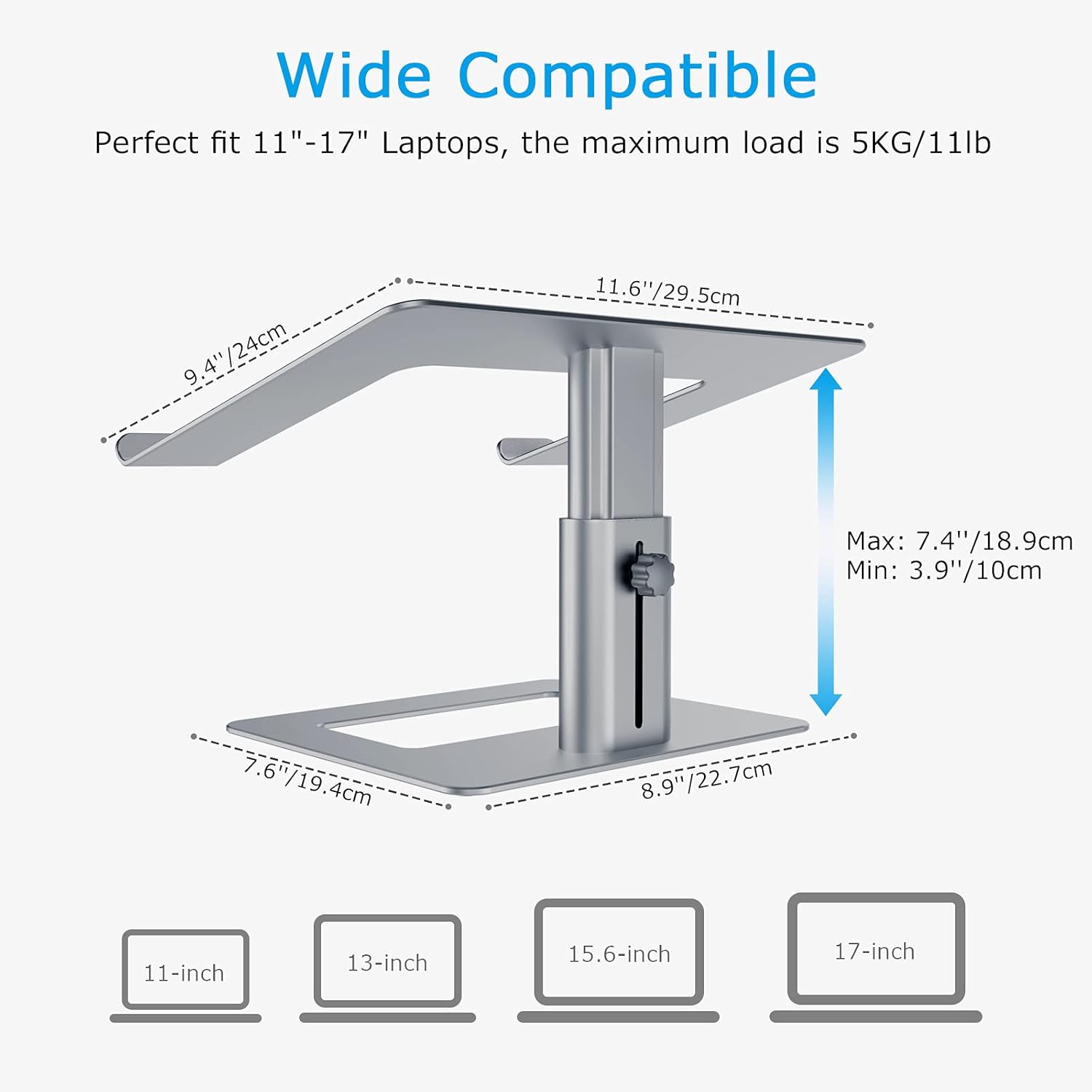 BoYata Laptop Stand, Ergonomic Aluminum Height Adjustable Computer Stand Laptop Holder for Desk, Compatible with MacBook Pro/Air, Dell, Lenovo, HP, Samsung, More Laptops 11-17" - Image 7