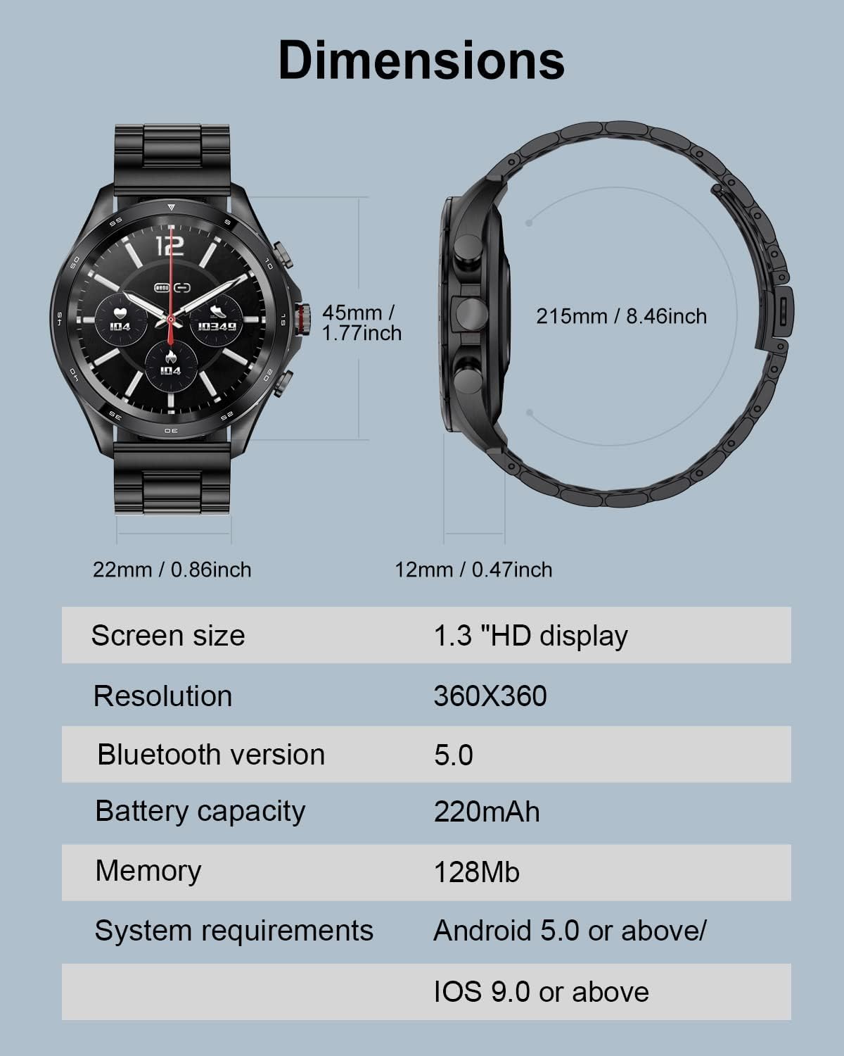 LIGE Smart Watches for Men,1.32“ Smart Watch with Bluetooth Calls/Message Push, 20 Sport Modes Blood Pressure/Heart Rate Tracker IP67 Waterproof Mens Smartwatch for Android iOS Phones Black 2 Straps - Image 8