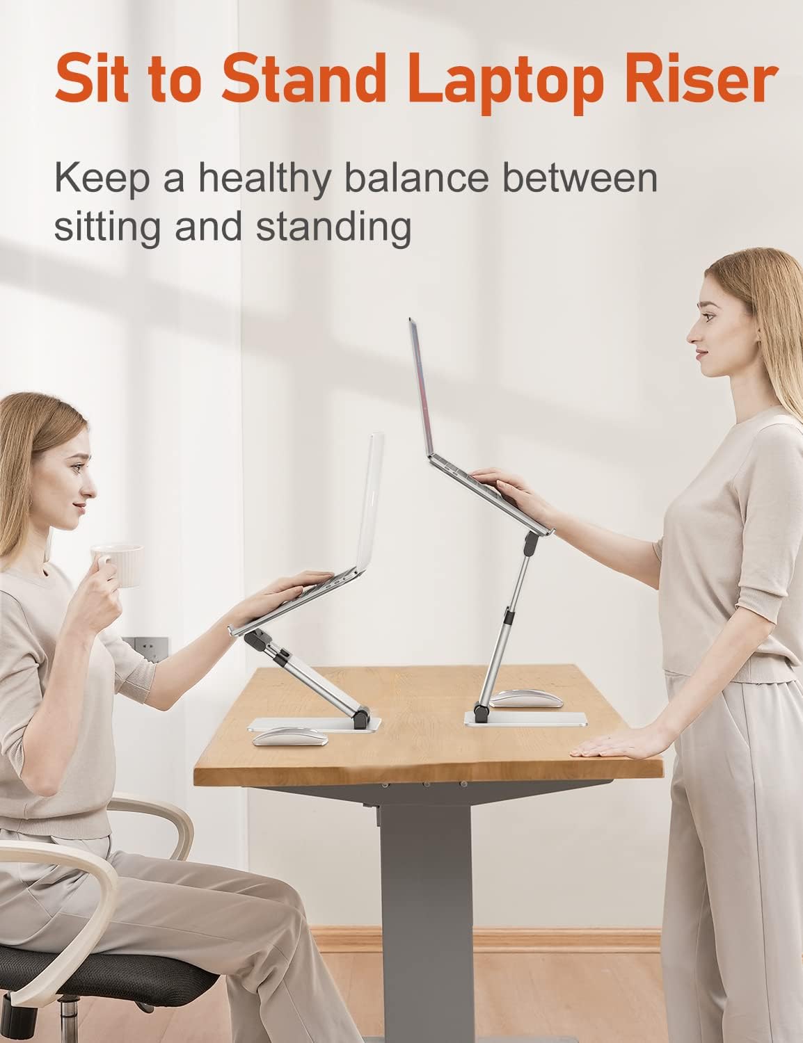 Ergonomic Laptop Stand for Desk, Sit to Stand Laptop Riser, Adjustable Height up to 21", Standing Computer Stand, Promote Healthy Posture Compatible with MacBook Air Pro, All Laptops 10-17"-Silver - Image 3