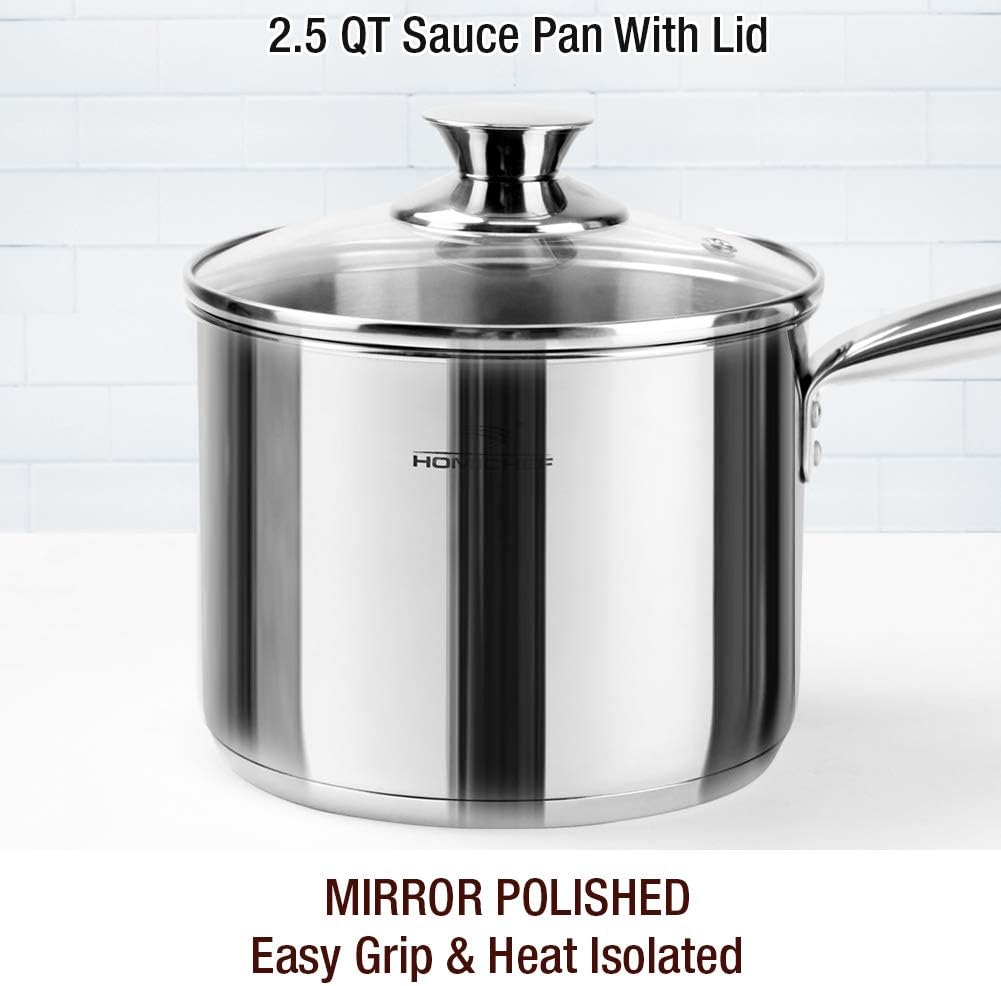 HOMI CHEF 14-Piece Nickel Free Stainless Steel Cookware Set - Nickel Free Stainless Steel Pots and Pans Set - Stainless Steel Non-Toxic Cookware Set - Stainless Steel Healthy Induction Cookware Sets - Image 6
