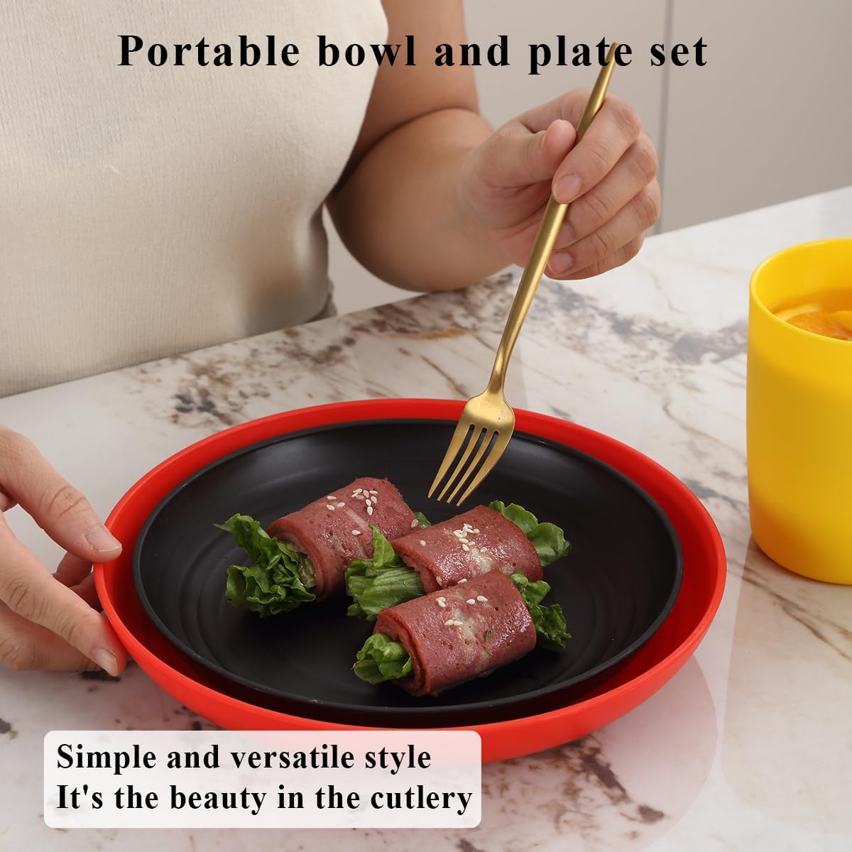 Berglander Plastic Dinnerware Sets 24pcs Service for 6, DE Color Reusable Plates and Bowls Sets, Dish Set Include Dinner Plates, Dessert Plate, Cereal Bowls, Cups for Home, Garden, Picnic, Camping - Image 5