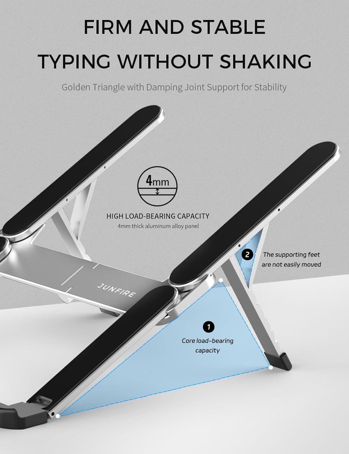Foldable Laptop Stand for Travel, Aluminum Stable Ergonomic Laptop Riser with 6-Levels Height Adjustment, Fits with MacBook Air, MacBook Pro, iPad, HP, Dell, Lenovo (Up to 15.6'')-Sliver - Image 5