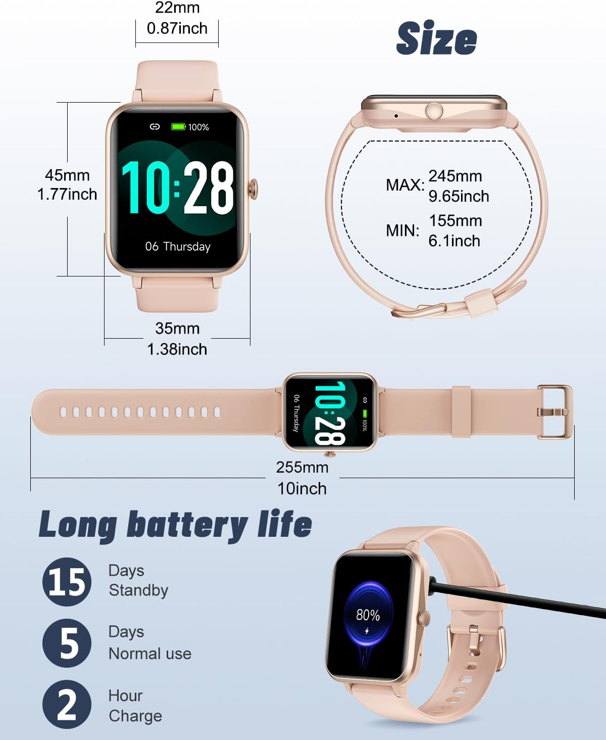 GRV Smart Watch for iOS and Android Phones (Answer/Make Calls), Watches for Women IP68 Waterproof Smartwatch Fitness Tracker Watch with Heart Rate/Sleep Monitor Steps Calories Counter (Pink) - Image 9