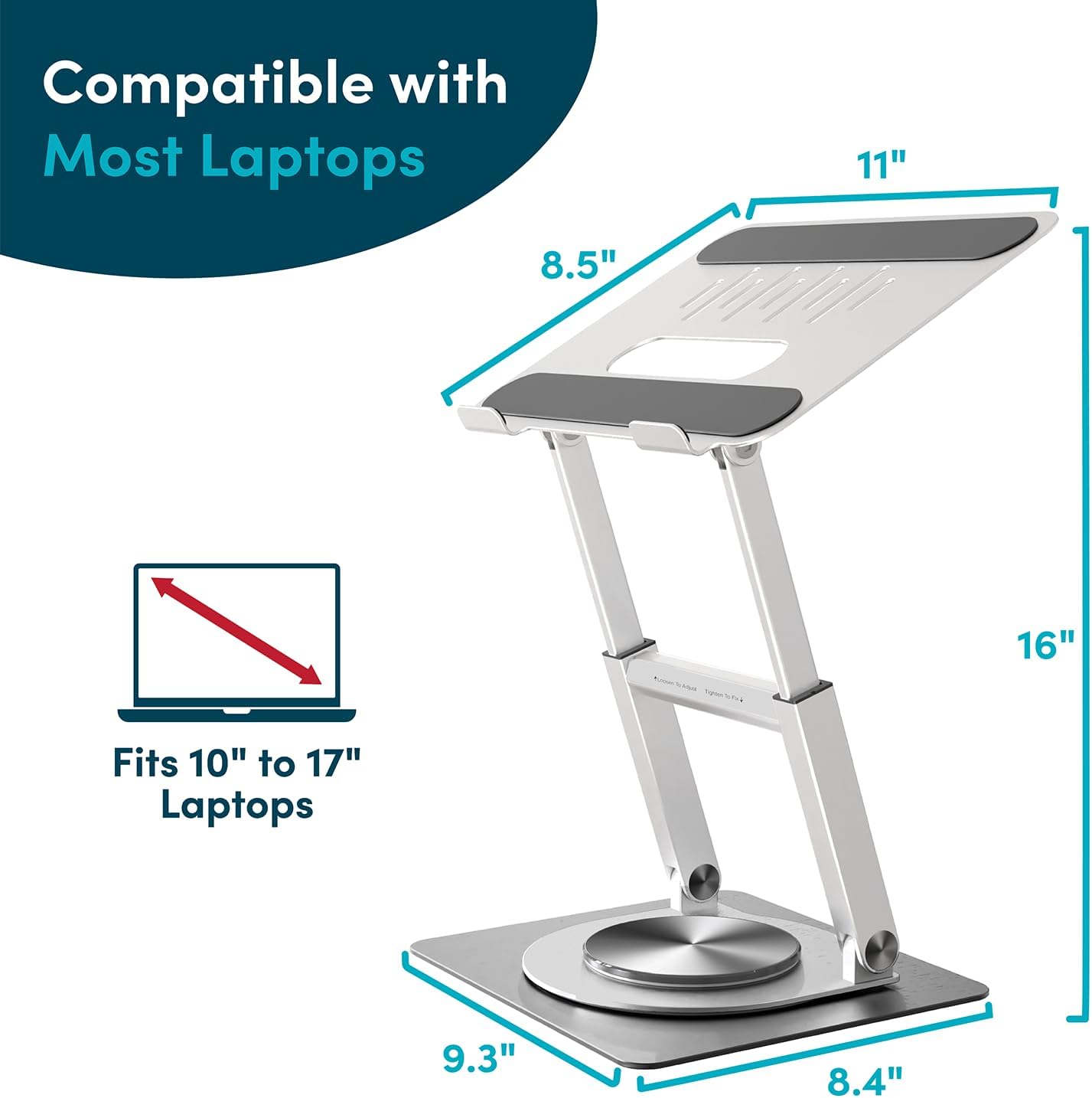 Lifelong 360 Rotating Ergonomic Laptop Stand for Desk, Laptop Riser with Swivel Base, Adjustable Computer Stand for 10-17" MacBook Pro & All Laptops- Portable Standing Desk Converter- Height 16" - Image 6