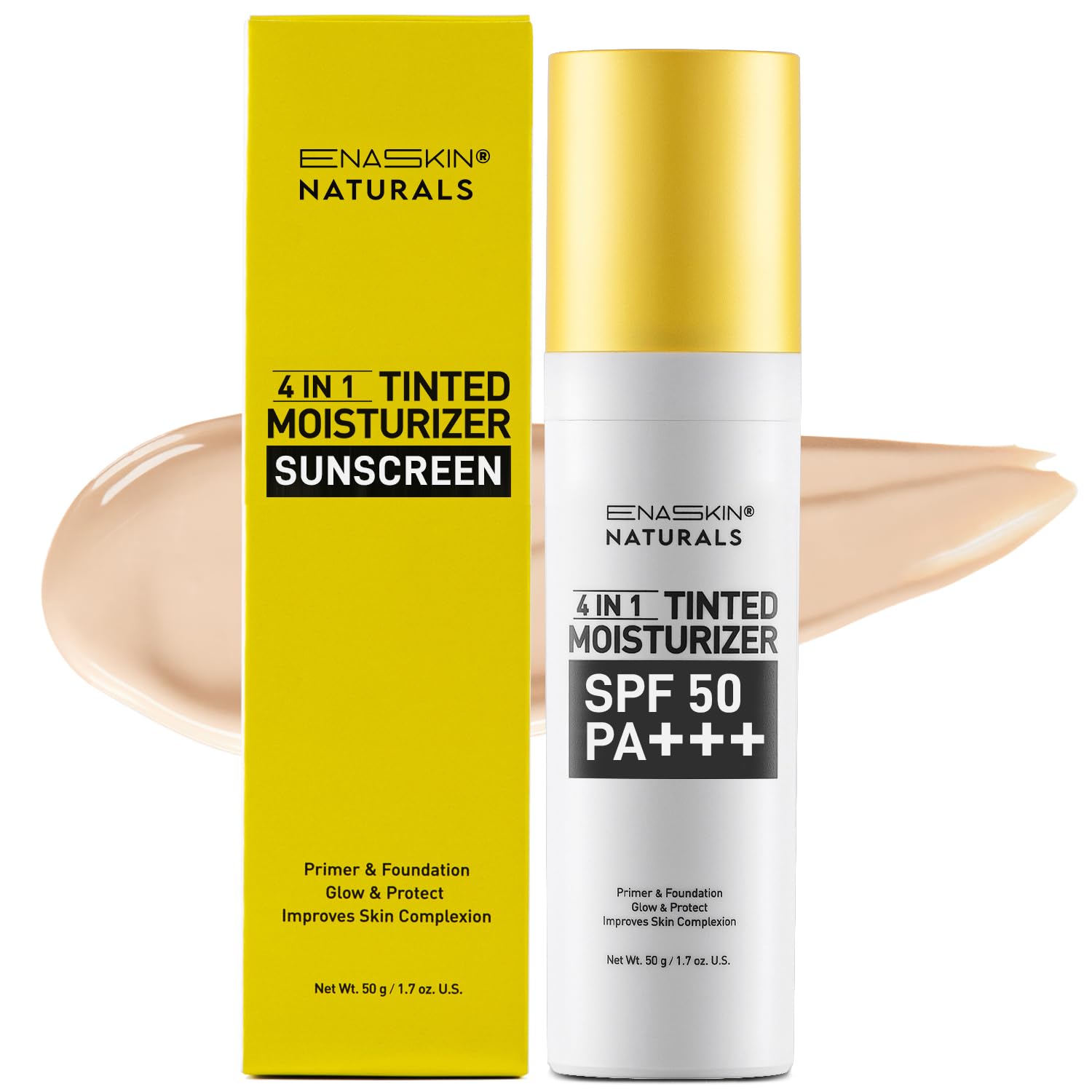 Tinted Moisturizer with SPF 50:Enaskin Naturals Face Tinted Sunscreen with Light Sheer Coverage, UVA/UVB Protection with Broad Spectrum PA+++ - 1.7 oz - Image 2