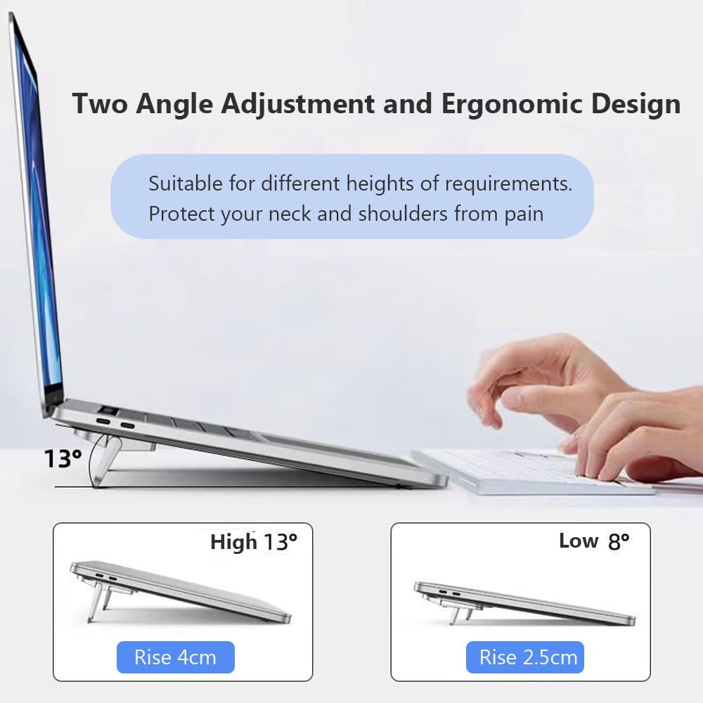 2PCS Zinc Alloy Mini Foldable Laptop Stand, Portable Computer Keyboard Riser with 2 Adjustable Angles, Self-Adhesive Invisible Notebook Stand and Keyboard Lift for Desk (Black) - Image 7