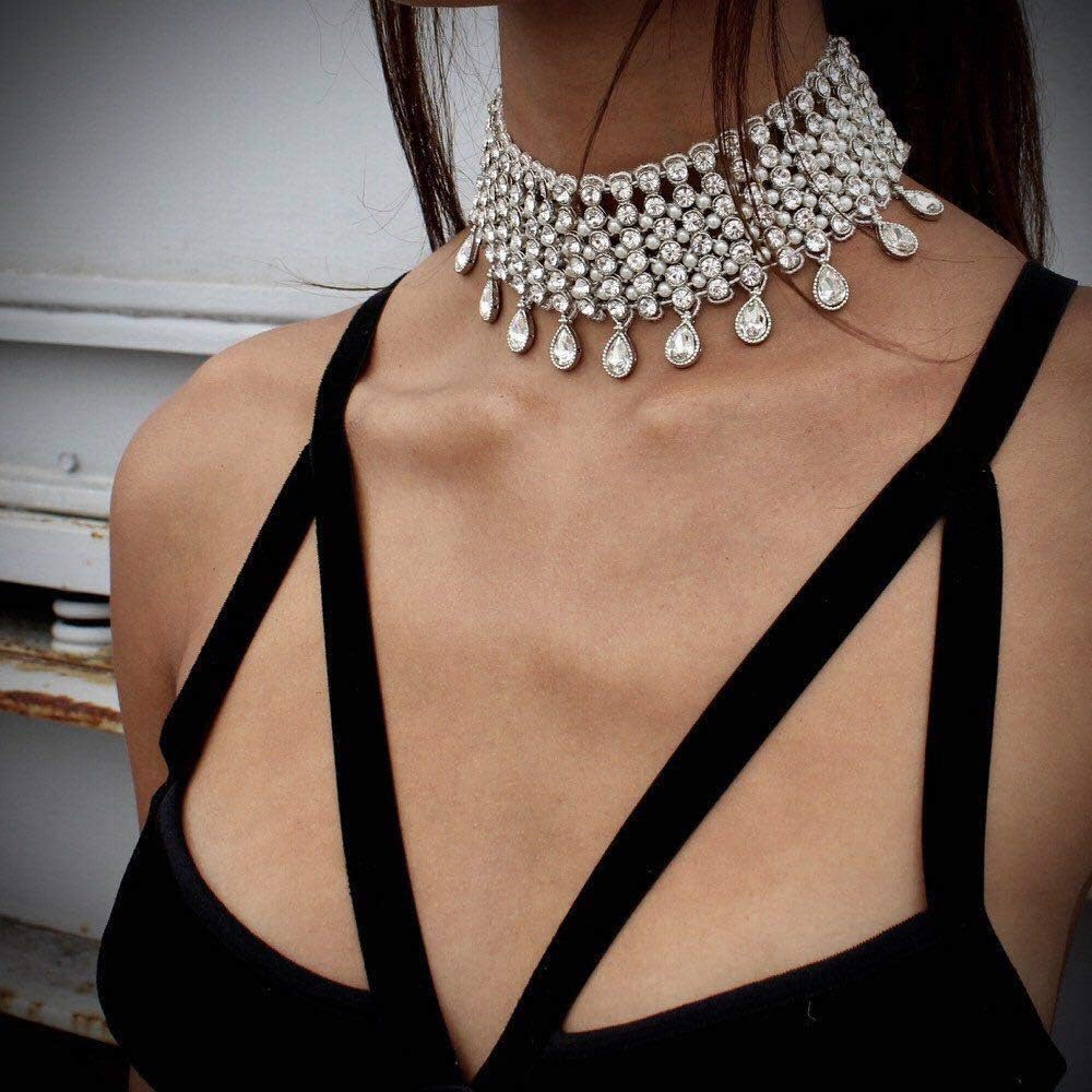 YERTTER Vintage Boho Full Rhinestones Necklaces Tassel Jewelry Set Layered Pendant Statement Chunky Chain Necklace for Women - Image 4