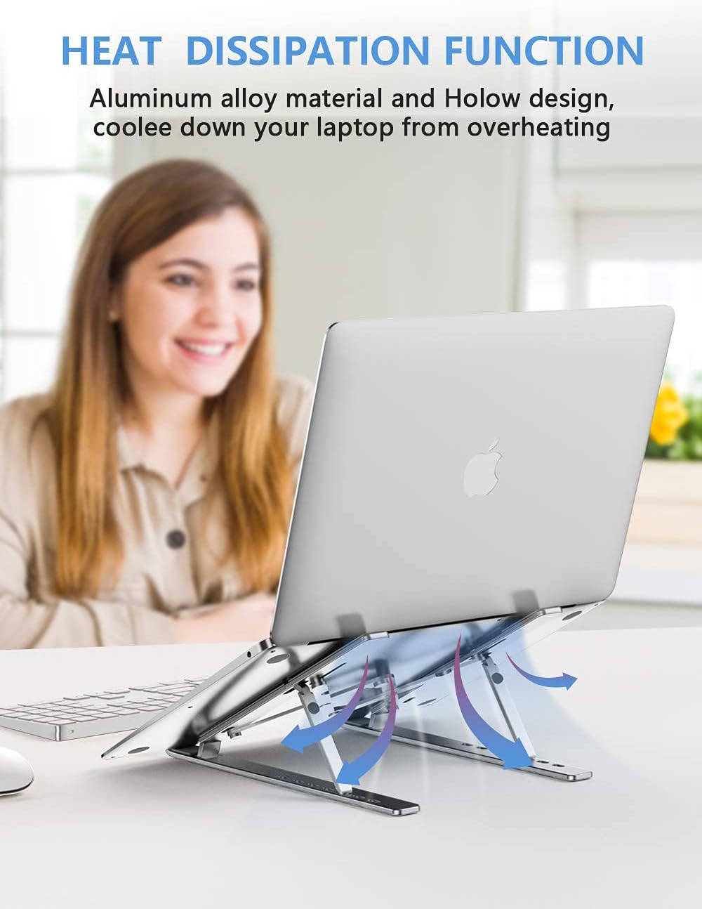 Laptop Stand, Adjustable Aluminum Foldable Portable Holder, Upgrade Whole Anti-Slip Silicone Pad, Laptop Riser for Desk Compatible with MacBook Air Pro/iPad, Lenovo and More 10-15.6” Tablets - Image 6