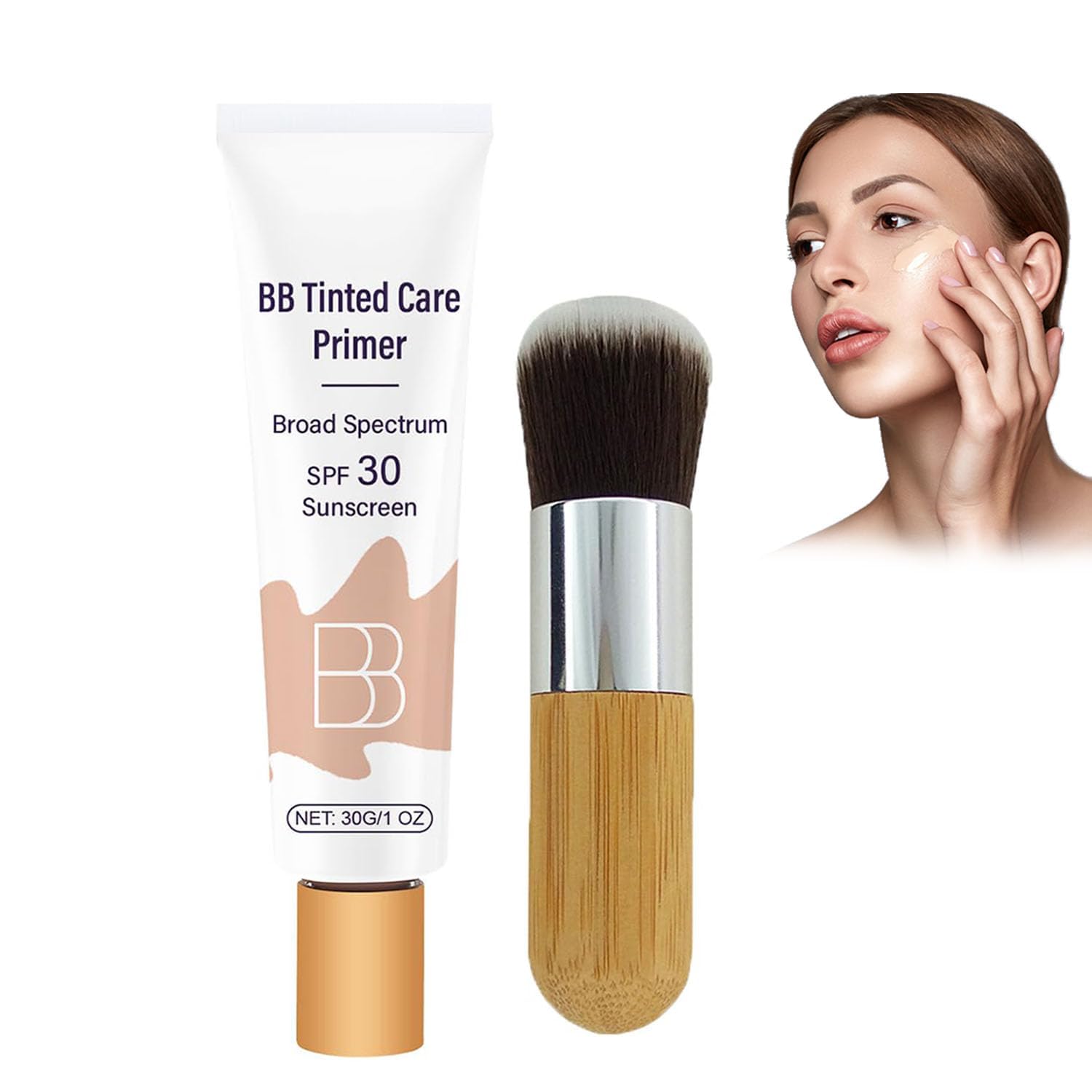BB Blur Tinted Moisturizer SPF 30, BB Cream Tinted Moisturizer, BB Tinted Care Primer with Brush, Full Coverage Light-Medium Skin Color Hydrating & Smoothing (Natural, 1) - Image 5
