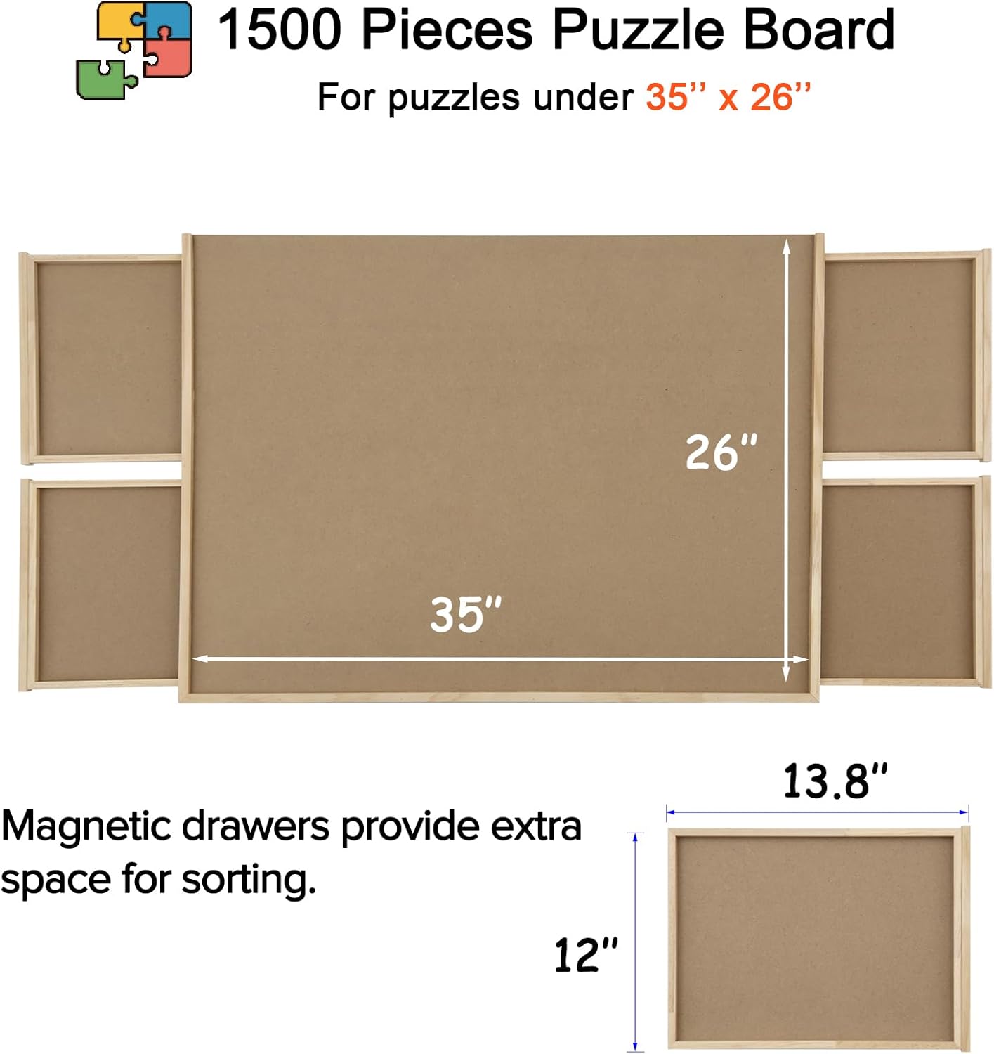 YISHAN Wooden Jigsaw Puzzle Board Table for 1500 Pieces with Drawers and Cover, Puzzle Easel, Portable Puzzle Plateau for Adults and Children - Image 4