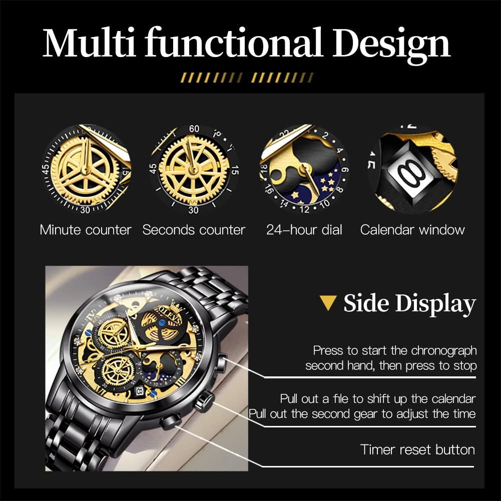 OLEVS Mens Watch Chronograph Luxury Diamond Dress Business Analog Quartz Wrist Watches Stainless Steel Waterproof Luminous - Image 6