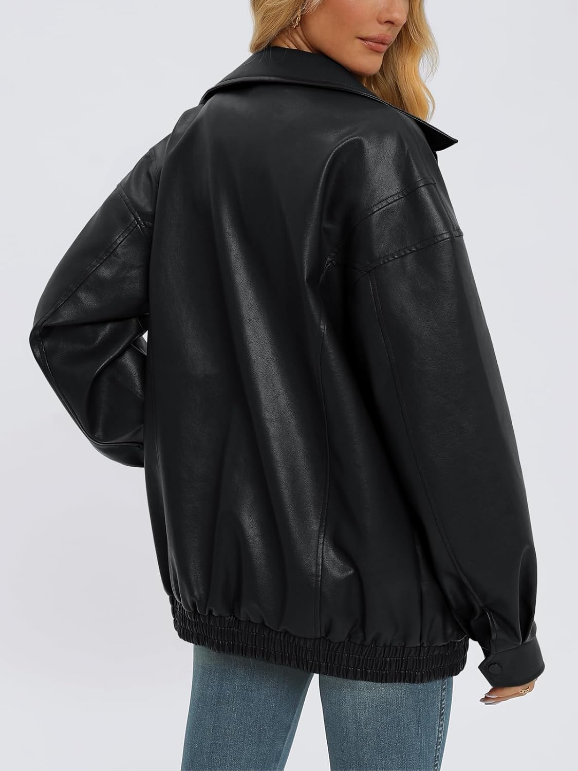 AUTOMET Women's Oversized Leather Jackets Faux Suede 2024 Fall Zip Up Motorcycle Coats Blazer Jackets for Women Outfits - Image 5