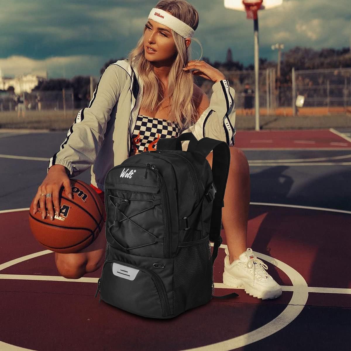 WOLT | Basketball Backpack Large Sports Bag with Separate Ball Holder & Shoes Compartment, Best for Basketball, Soccer, Volleyball, Swim, Gym, Travel(Black) - Image 7