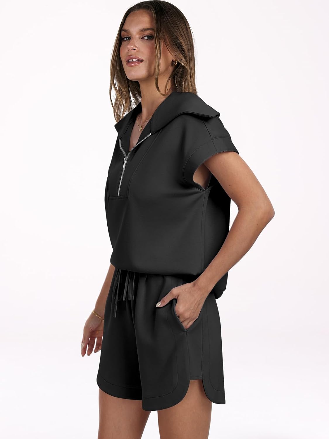 ANRABESS Two Piece Sets for Women Summer Half Zip Short Set Sweatsuit 2 Piece Outfits Sweat Lounge Sets Tracksuit - Image 9