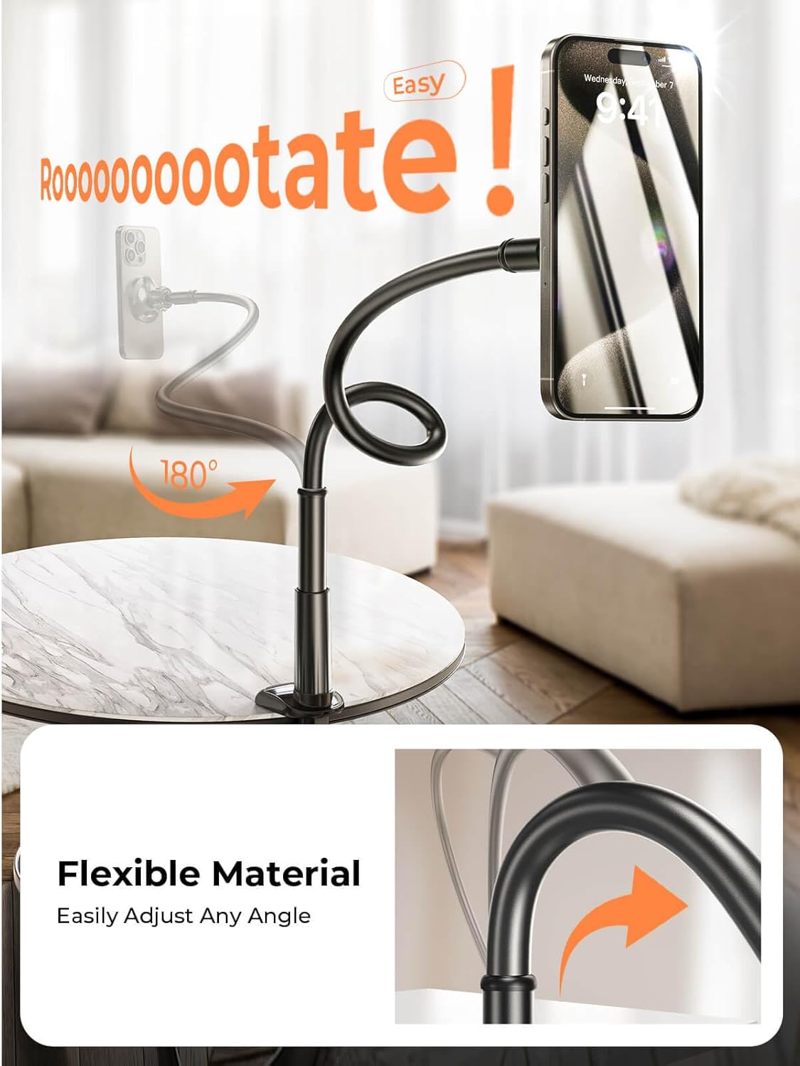 LISEN for Gooseneck Phone Holder for Bed Magsafe Stand for iPhone 16 Stand,Flexible for iPhone Holder for Desk Magnetic Adjustable Cell Phone Stand Holder Compatible with iPhone 16 Pro 15 14 iPad - Image 5