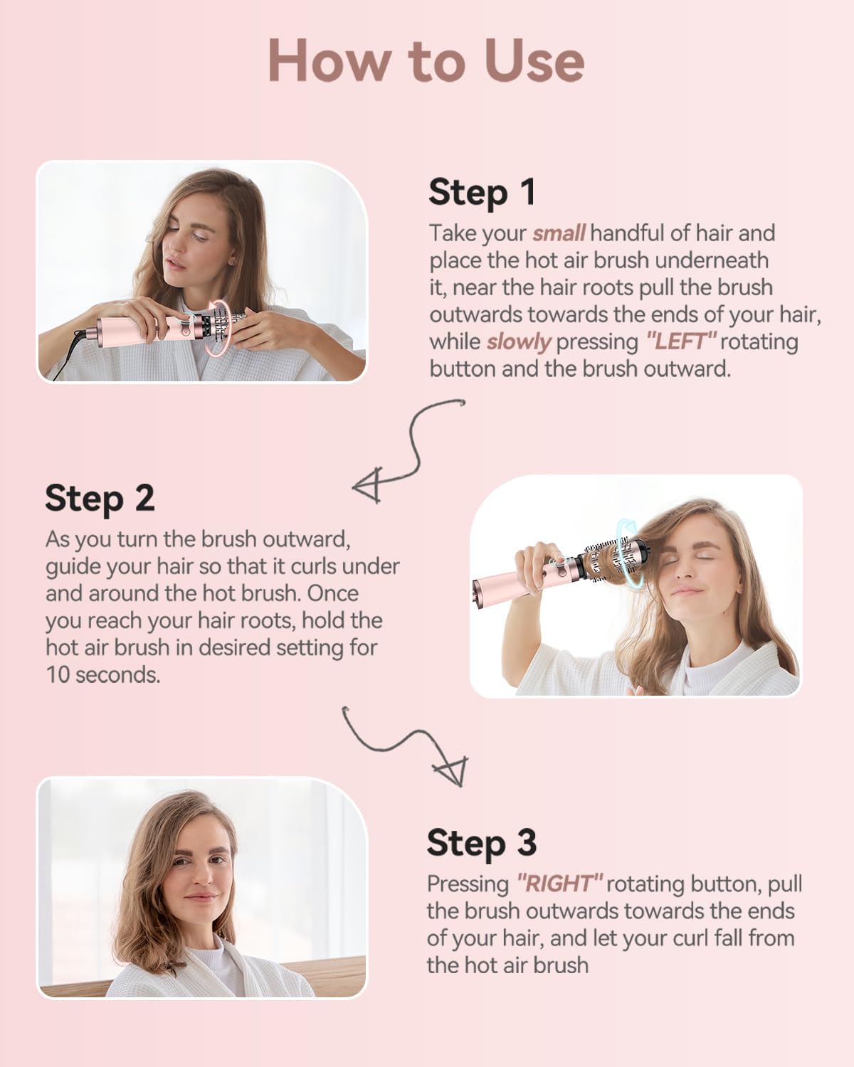Rotating Hair Dryer Brush Ceramic, Blow Dryer Brush 2 Spin Brushes Set 1.5 Inch &2 Inch, One-Step Hot Air Brush for Hair Dryer, Volumizer, Smooth, C-Curls - Image 7