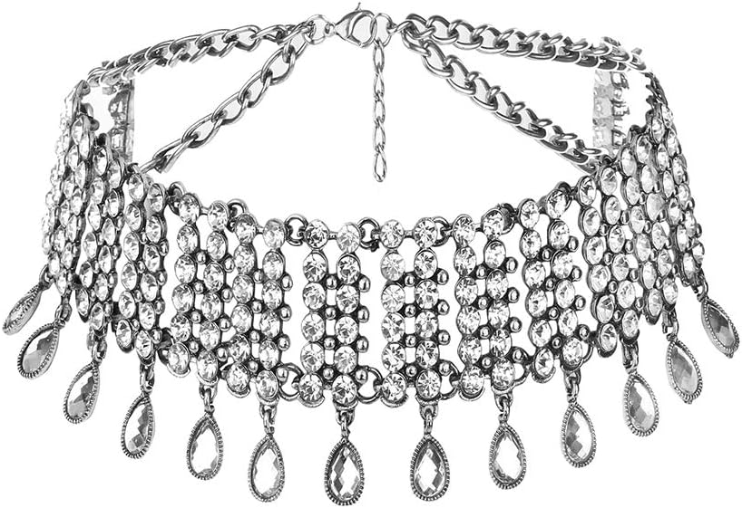 YERTTER Vintage Boho Full Rhinestones Necklaces Tassel Jewelry Set Layered Pendant Statement Chunky Chain Necklace for Women - Image 3
