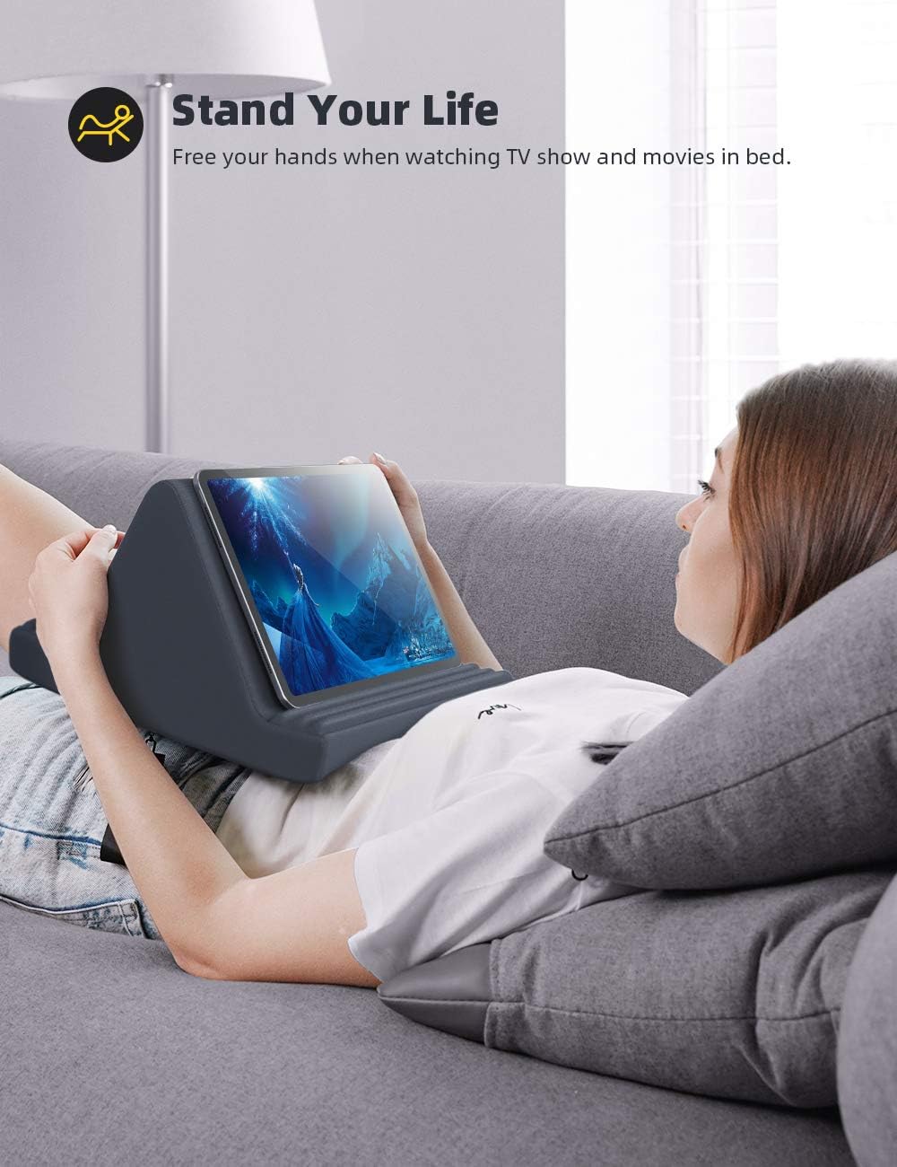 Lamicall Tablet Pillow Stand, Pillow Soft Pad for Lap - Tablet Holder Dock for Bed with 6 Viewing Angles, for 4-13" Tablets, Like iPad Pro 11, 13, Air, Mini, Kindle, Galaxy Tab, E-Reader, Dark Gray - Image 3