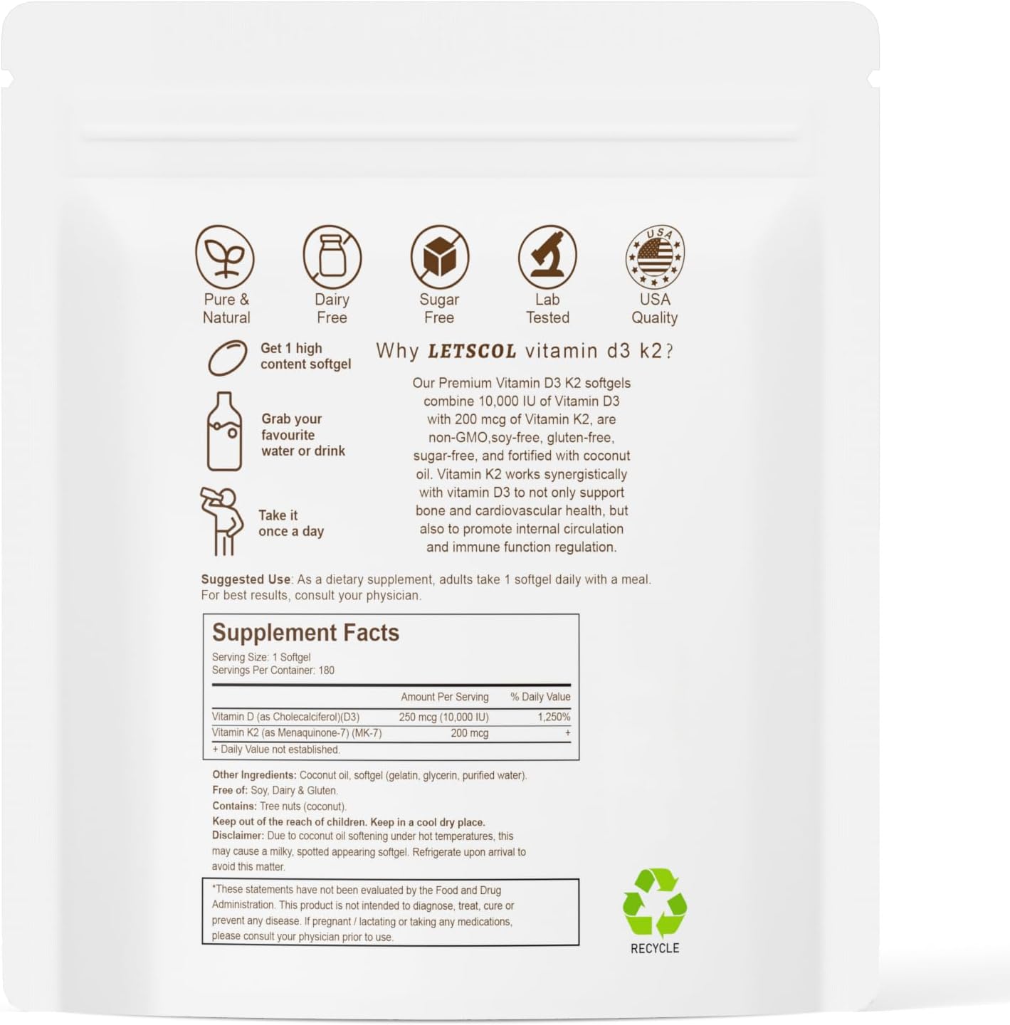 2-in-1 Vitamin D3 K2 Supplement Softgel, Vitamin D3 10000 IU and Vitamin K2 200 mcg, K2 MK7 with D3 Vitamin Supplement Support Immune, Heart, Joint, Teeth & Bone Health - Image 3
