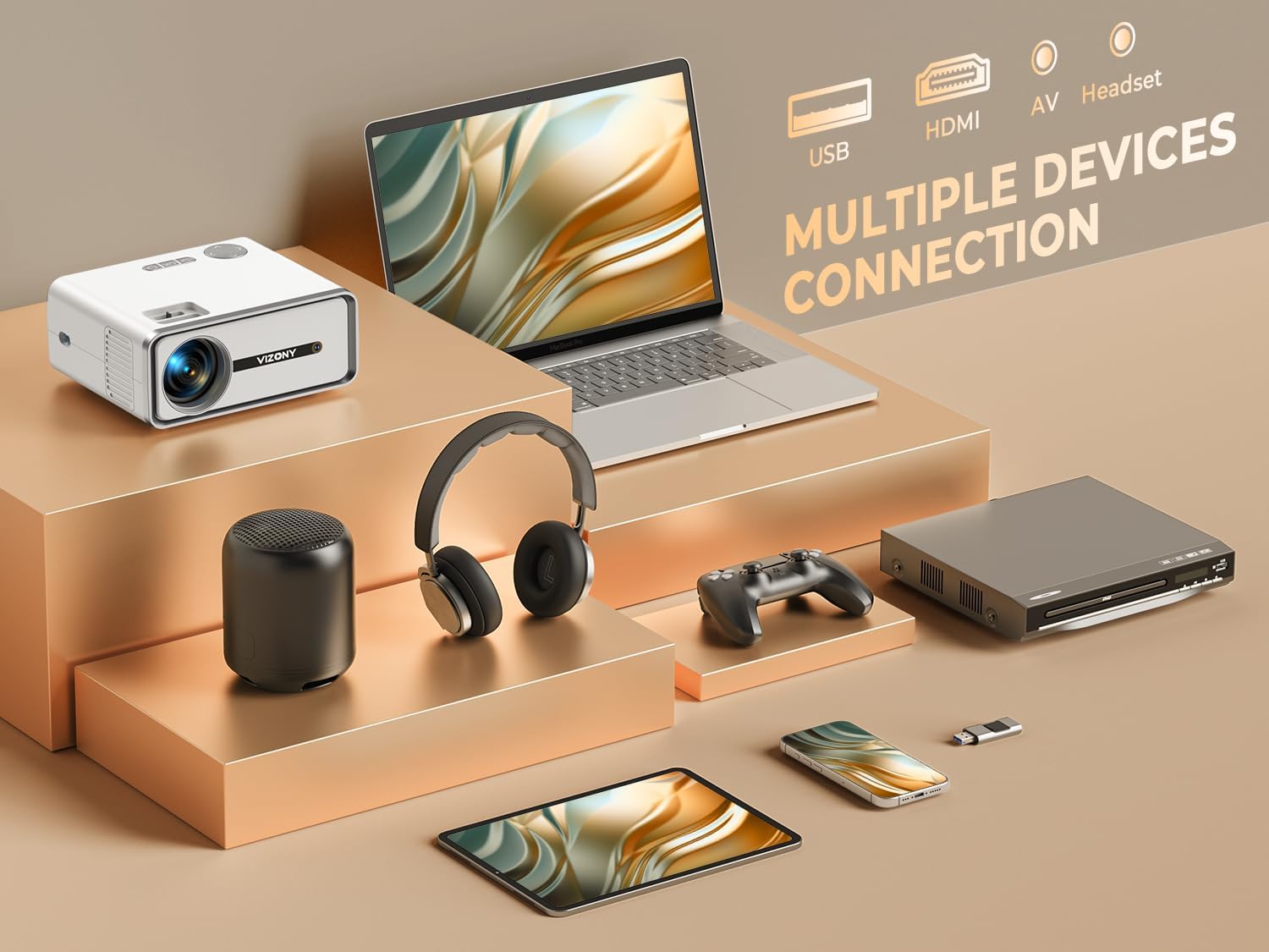 Mini Projector with WiFi and Bluetooth, 450ANSI 1080P FHD Home Movie Projector, Portable Outdoor Projector with 250" Display+Zoom, Compatible w/Phone/Laptop/TV Stick-Indoor&Outdoor - Image 9