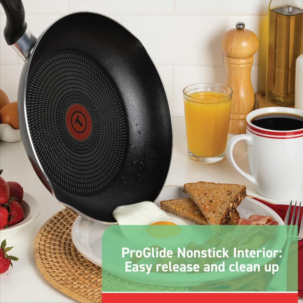 T-fal Initiatives Nonstick Cookware Set 18 Piece, Oven Broiler Safe 350F, Kitchen Cooking Set w/Fry Pans, Saucepans, Stockpots, Skillet, Spoons, Lids Pots and Pans Set Non Stick Dishwasher Safe Black - Image 3