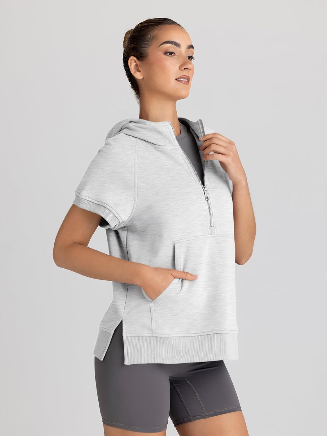 AUTOMET Oversized Hoodies for Women Short Sleeve Half zip Sweatshirt Fleece Loose Fit Pullover 2025 Fall Fashion Outfits - Image 4