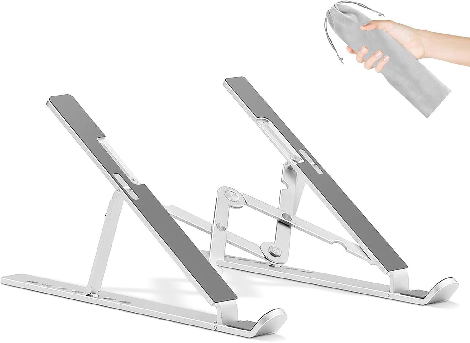 Laptop Stand, Adjustable Aluminum Foldable Portable Holder, Upgrade Whole Anti-Slip Silicone Pad, Laptop Riser for Desk Compatible with MacBook Air Pro/iPad, Lenovo and More 10-15.6” Tablets - Image 10