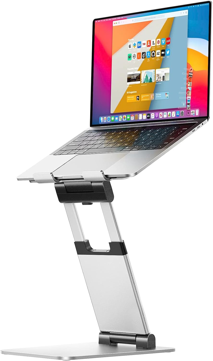 Ergonomic Laptop Stand for Desk, Sit to Stand Laptop Riser, Adjustable Height up to 21", Standing Computer Stand, Promote Healthy Posture Compatible with MacBook Air Pro, All Laptops 10-17"-Silver - Image 2