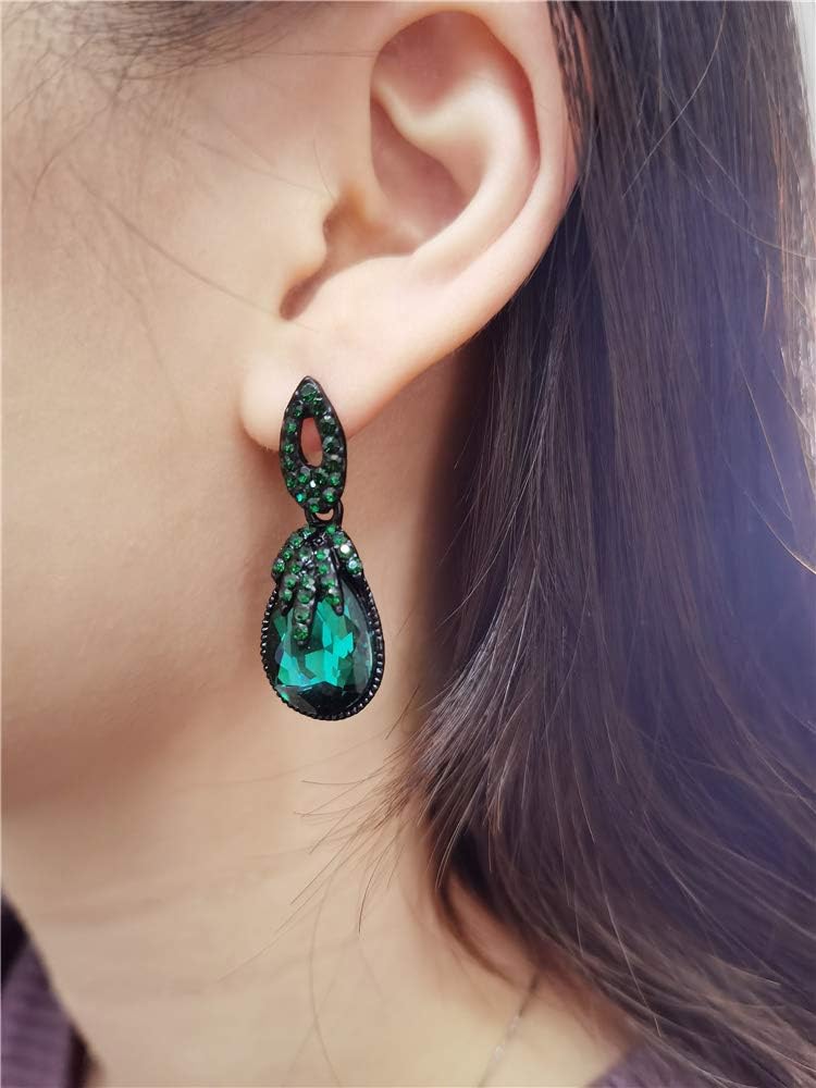 Vintage Rhinestone Dangle Earrings for Women Girls Dark Green Teardrop Crystal Drop Statement Huggie Studs Retro Boho Earring Luxury Birthday Wedding Party Jewelry - Image 3