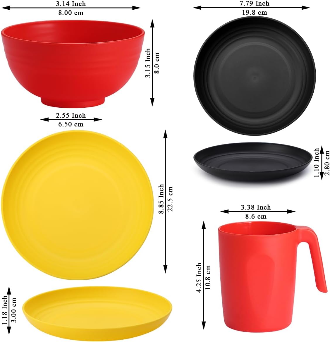 Berglander Plastic Dinnerware Sets 24pcs Service for 6, DE Color Reusable Plates and Bowls Sets, Dish Set Include Dinner Plates, Dessert Plate, Cereal Bowls, Cups for Home, Garden, Picnic, Camping - Image 3