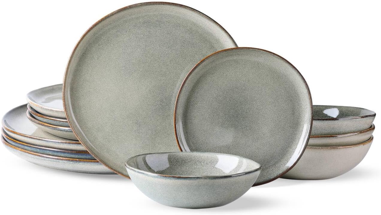 AmorArc Ceramic Dinnerware Sets,Handmade Reactive Glaze Plates and Bowls Set,Highly Chip and Crack Resistant | Dishwasher & Microwave Safe Dishes Set,Service for 4 (12pc) - Image 2