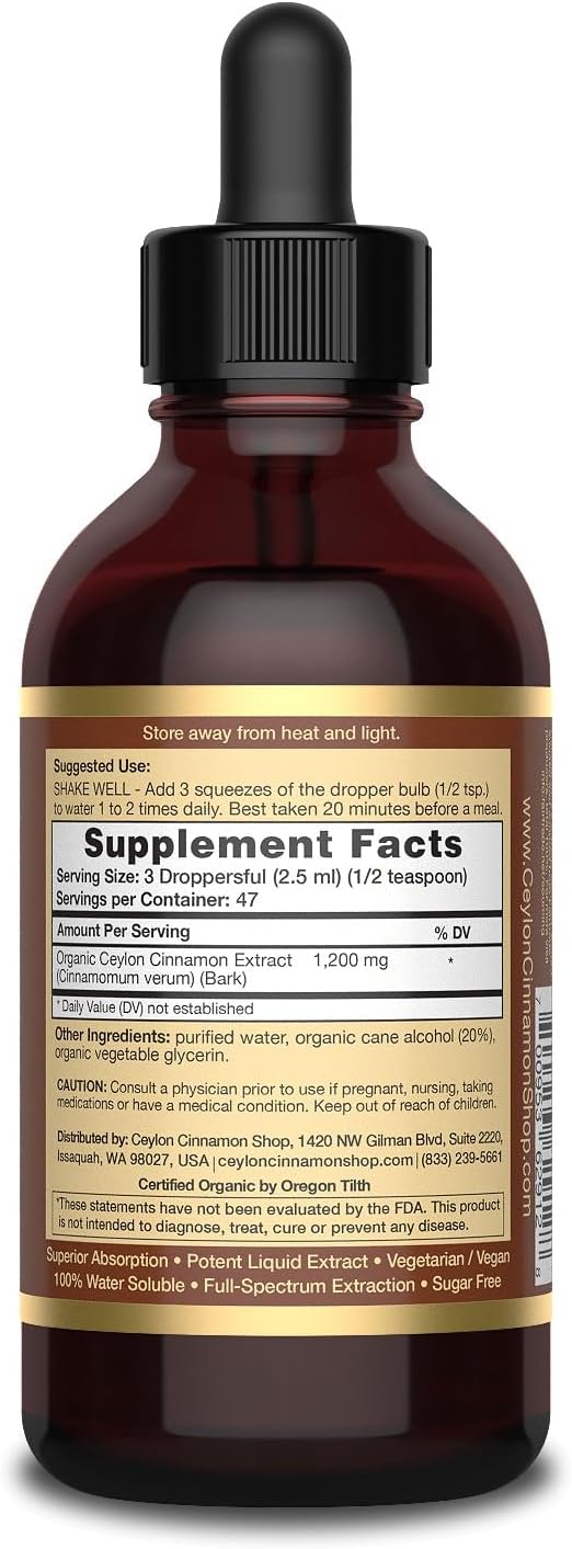 CinnaGold™ Organic Ceylon Cinnamon (100% Certified) Supplement, High-Potency Liquid Extract, 4 oz. – Super Antioxidant - Image 3