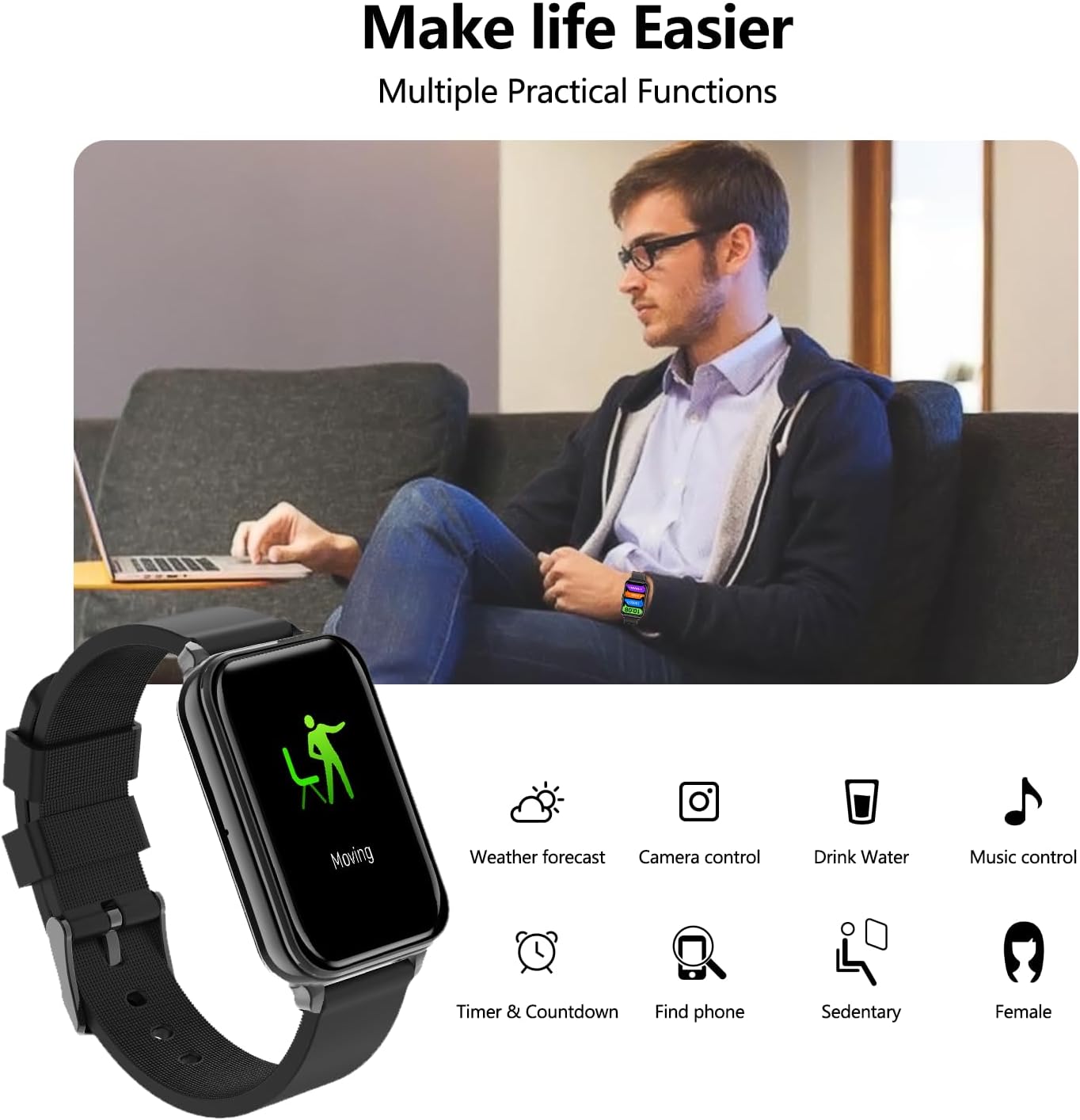 Smart Watch Health Fitness Tracker with 24/7 Heart Rate, Blood Oxygen Sleep Monitor, 115 Sports Modes, Step Calorie Counter Pedometer IP68 Waterproof for Android and iPhone Women Men - Image 3
