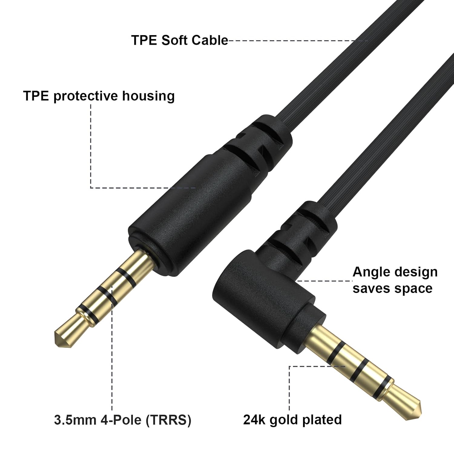 Toxaoii Replacement Audio Aux Cable for Razer BlackShark V2 X/Pro, Razer Nari Wireless, Razer Nari Ultimate Wireless Gaming Headset 3.5mm Aux Cord, Gold Plated Right Angle Connector (5FT, Black) - Image 4